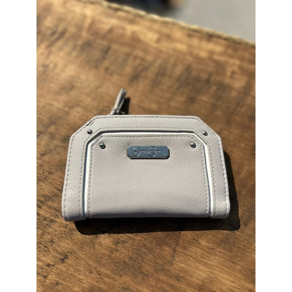 Jessica Simpson Gray Faux Leather Snap Wallet Zip Coin Pocket Card Organizer